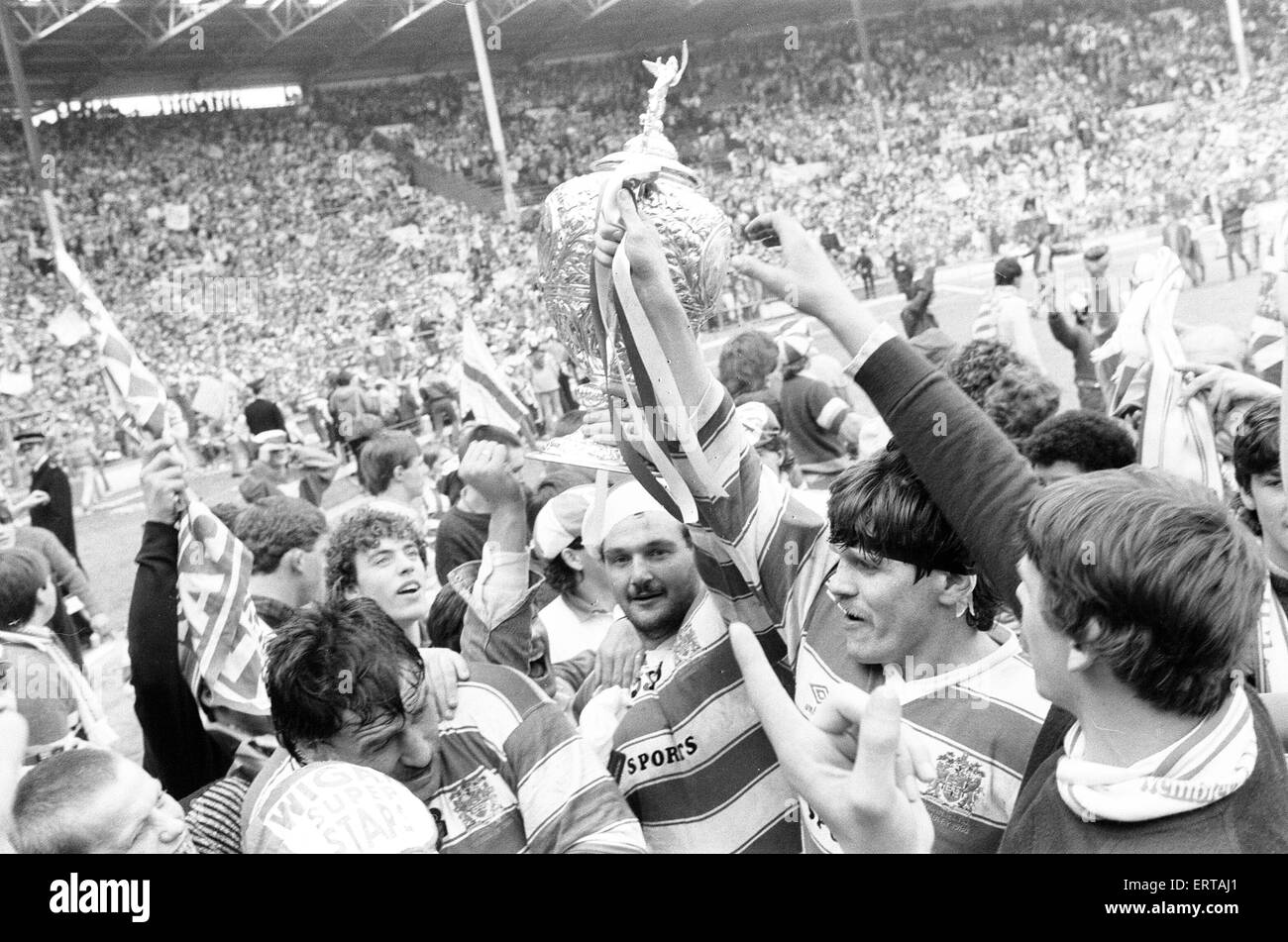 Wigan 28-24 Hull, Rugby League, Challenge Cup, finale au stade de Wembley, Londres, samedi 4 mai 1985. Banque D'Images