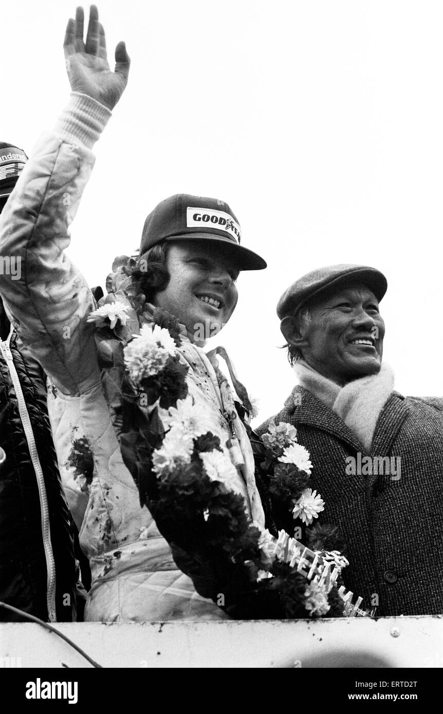 Trophée international de course pour voitures de Grand Prix de Formule 1 à Silverstone. Vainqueur de la course Keijo Erik "Keke" Rosberg qui a conduit un Theodore T R I. 19 mars 1978. Banque D'Images