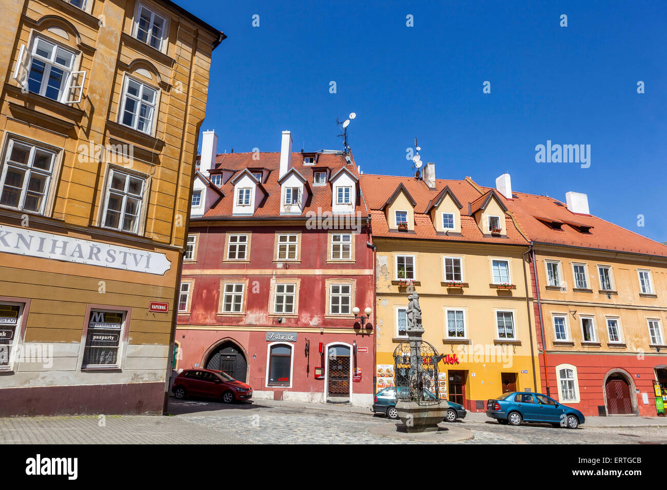 Maisons colorées de la vieille ville historique, Cheb, République Tchèque Europe Banque D'Images