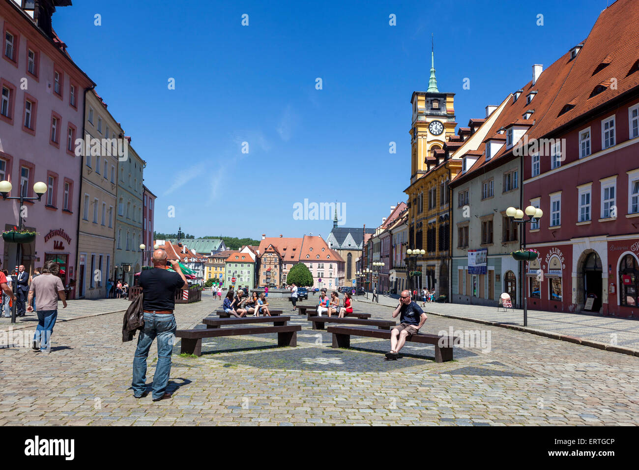 Cheb Old Town via Czechia va à main Square République tchèque Banque D'Images