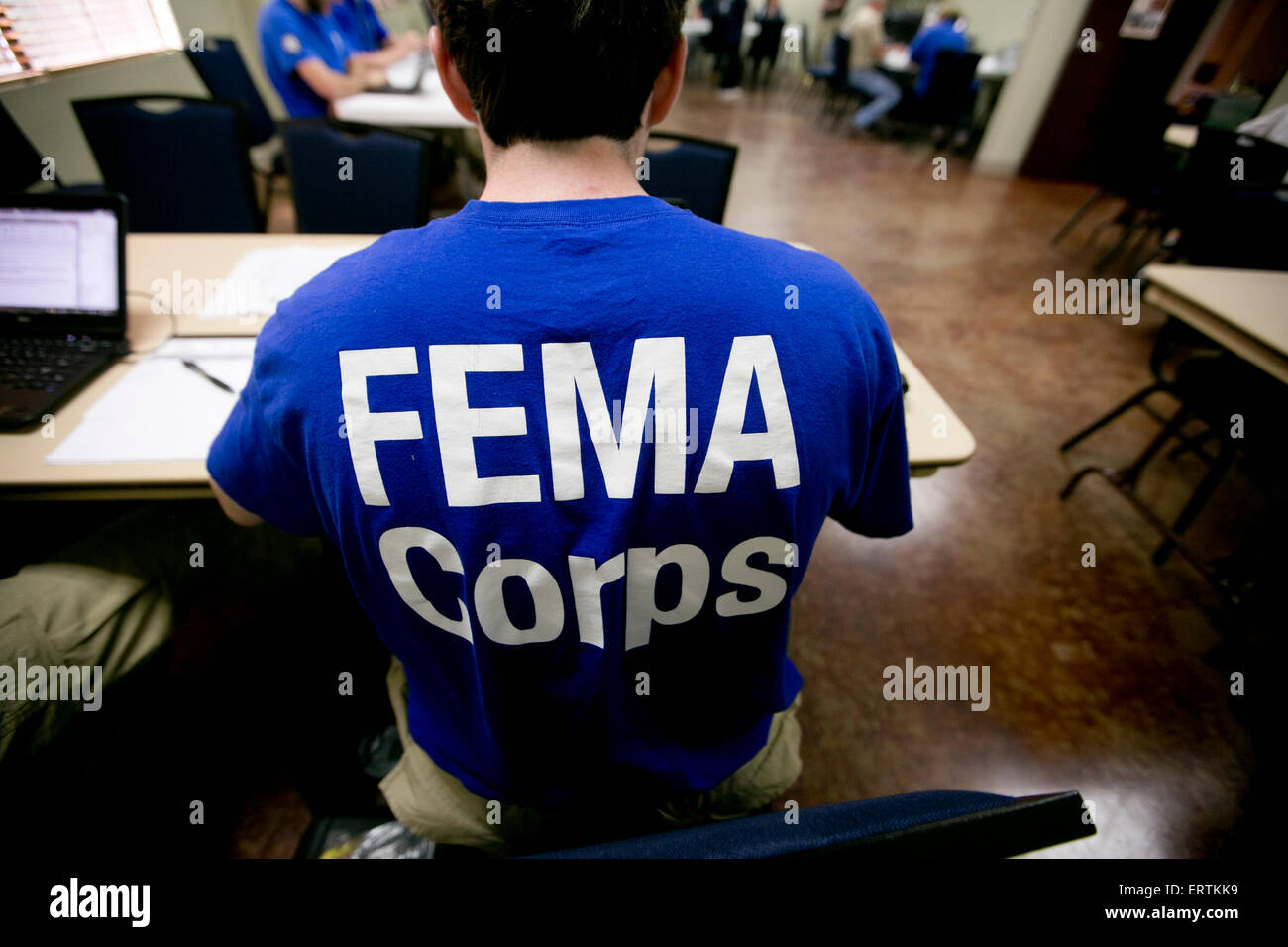 Les travailleurs de la FEMA mis en place pour aider les citoyens déplacés par les inondations en cas de catastrophe Banque D'Images