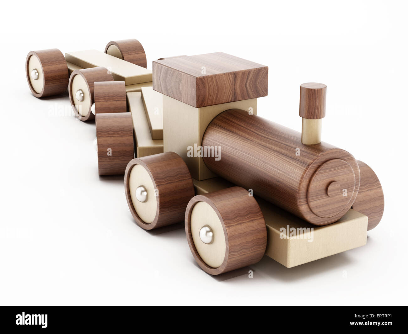 Toy train en bois isolé sur fond blanc Banque D'Images