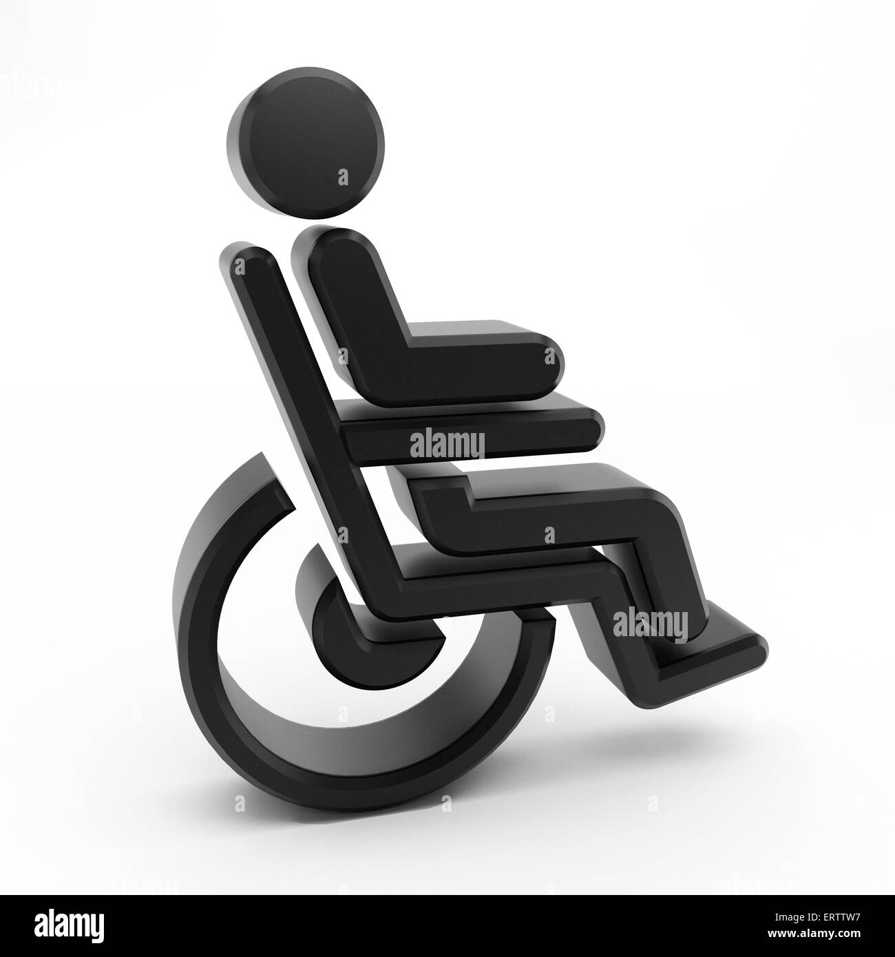 Fauteuil roulant 3D icône avec une personne assise isolé sur fond blanc Banque D'Images