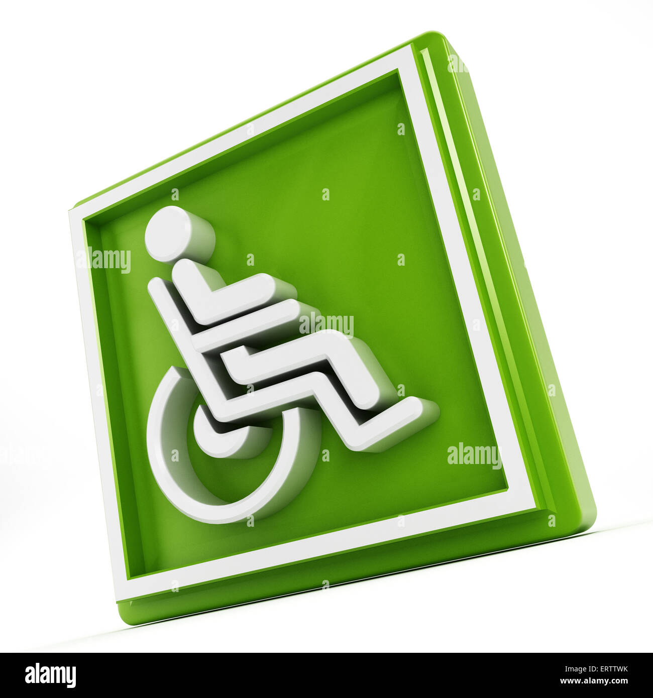 Fauteuil roulant 3D icône avec une personne assise isolé sur fond blanc Banque D'Images