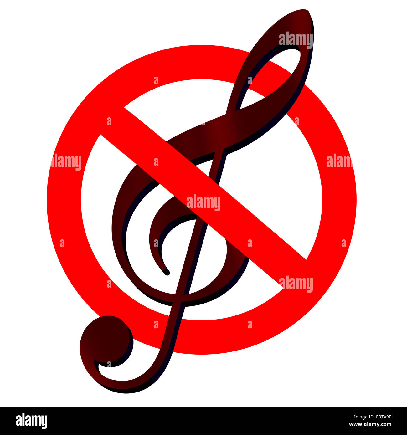 Panneau de circulation interdite de la musique, avec la clef à l'intérieur, isolé 3d illustration Banque D'Images