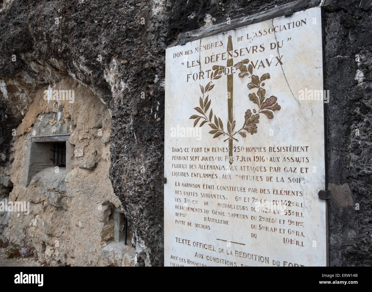 Fort de Vaux, Verdun, mémorial à un pigeon voyageur qui est mort l'intoxication par les gaz f Banque D'Images