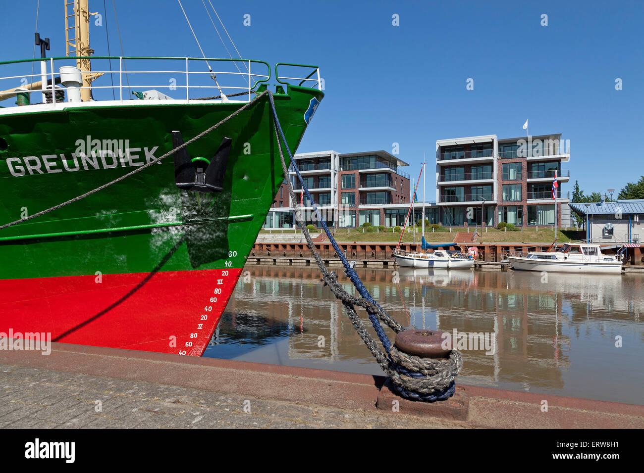 Museum ship 'Greundiek', Harbour City, stade, Basse-Saxe, Allemagne Banque D'Images