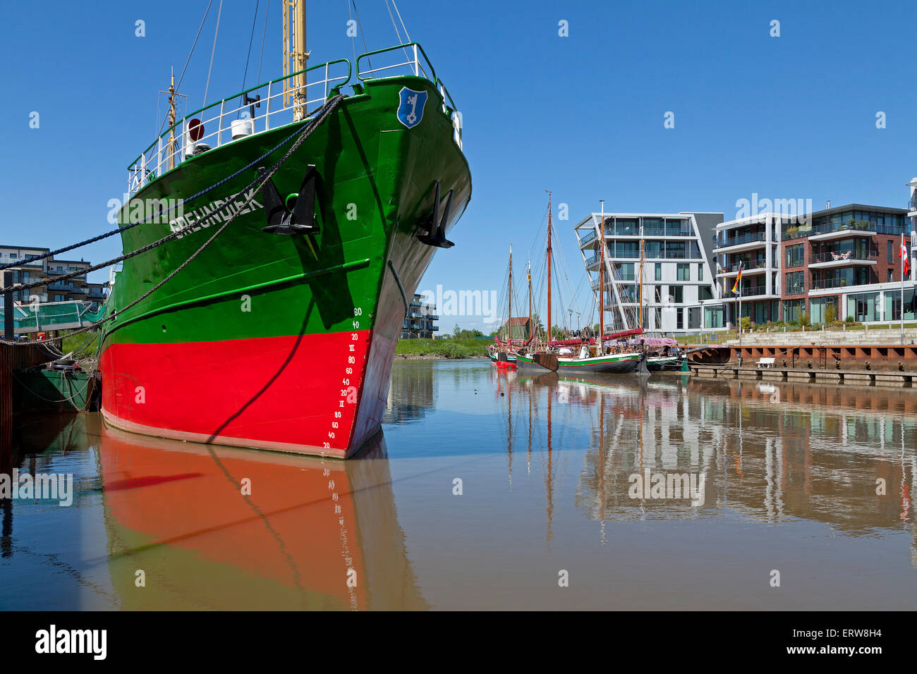 Museum ship 'Greundiek', Harbour City, stade, Basse-Saxe, Allemagne Banque D'Images