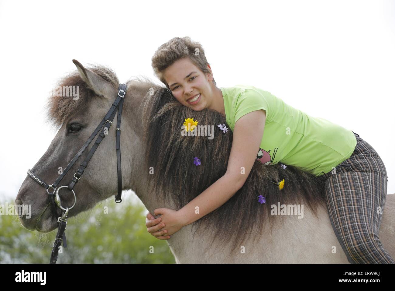 Fille avec Icelandic Horse Banque D'Images