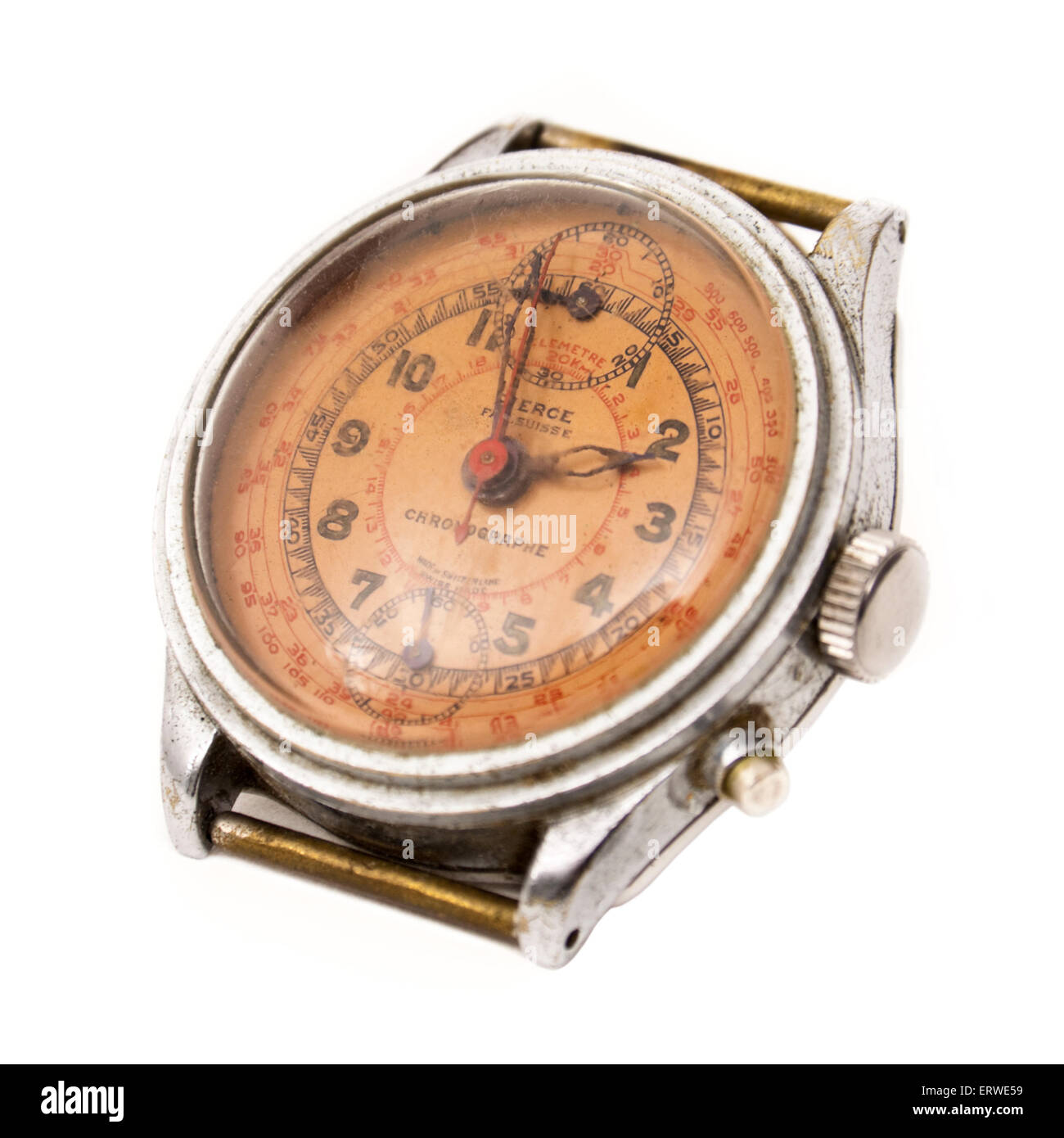 Vintage des années 40, montre-bracelet chronographe suisse par Pierce. Banque D'Images
