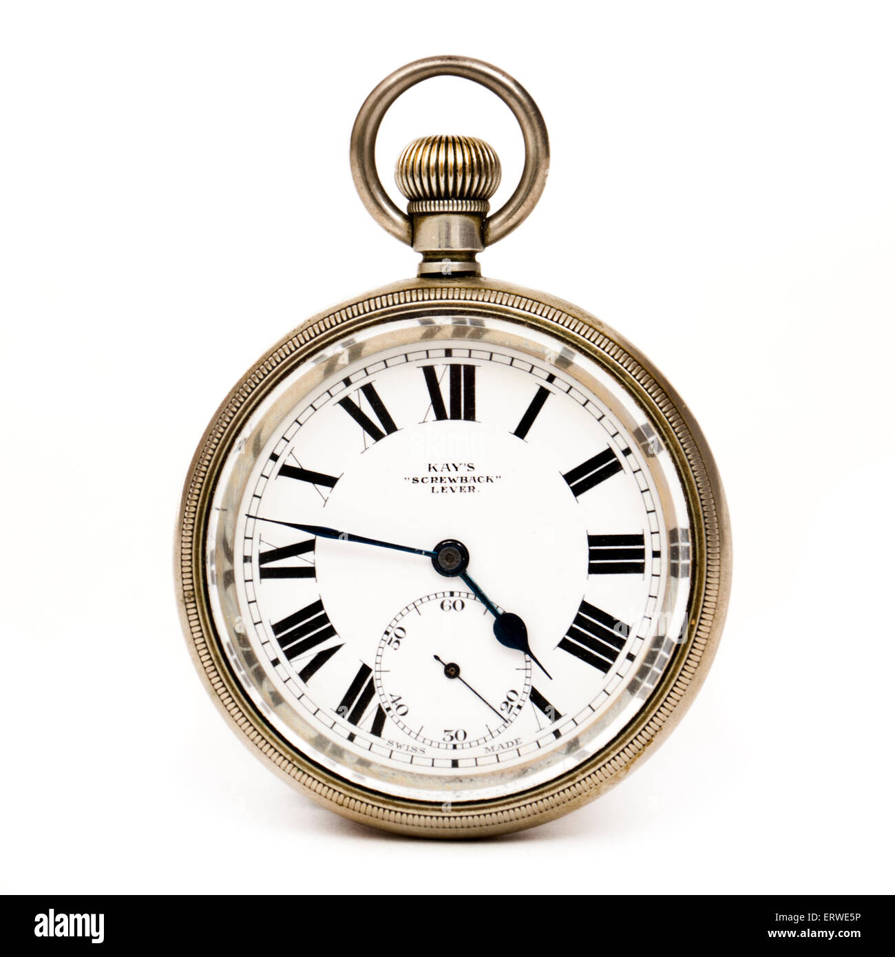 Antique (c.1910) l'Argent Sterling Swiss made montre de poche par Kay & Co Ltd avec screwback levier. Banque D'Images