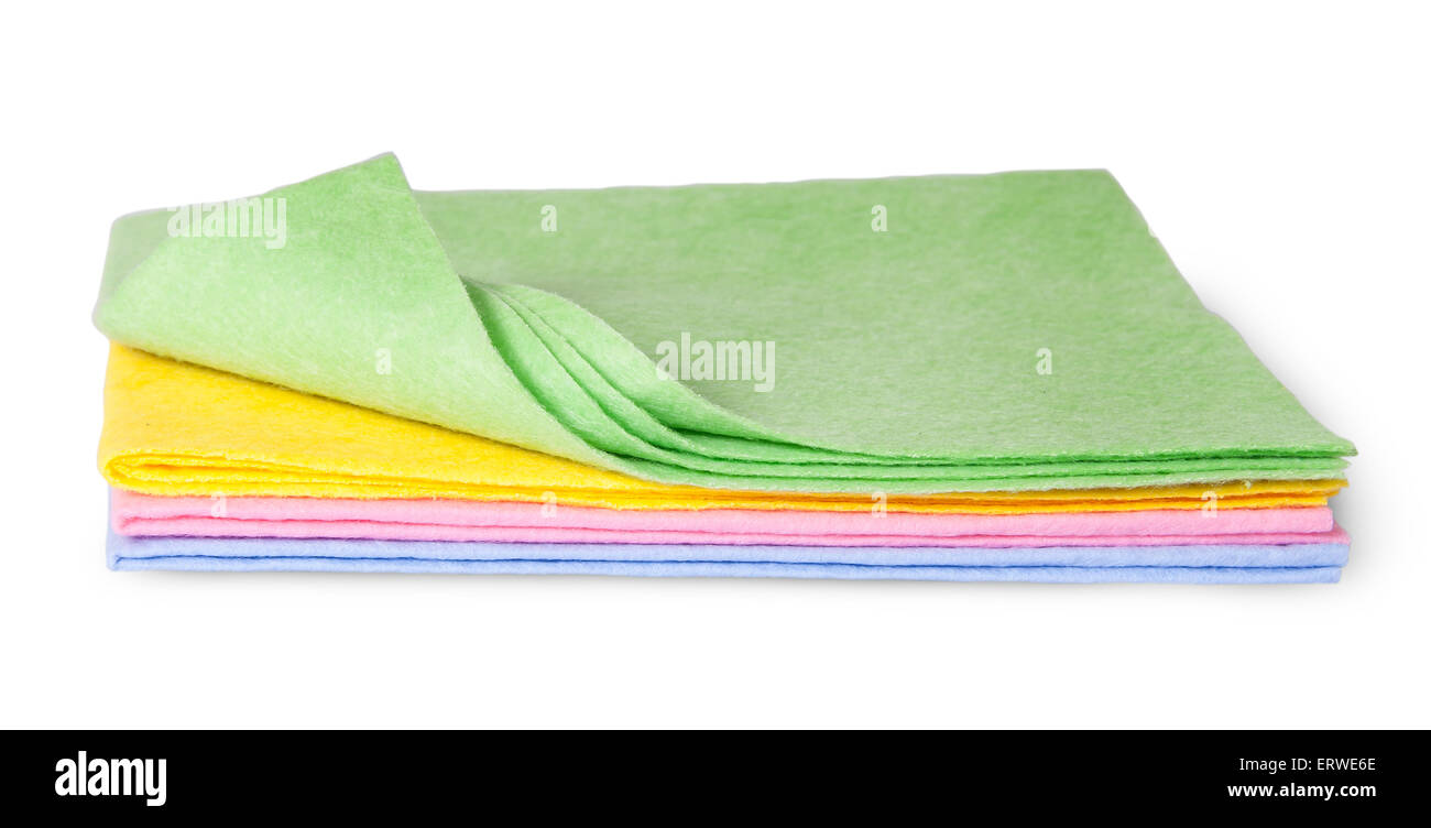 Lingettes de nettoyage multicolore pleine taille pliée un isolé sur fond blanc Banque D'Images