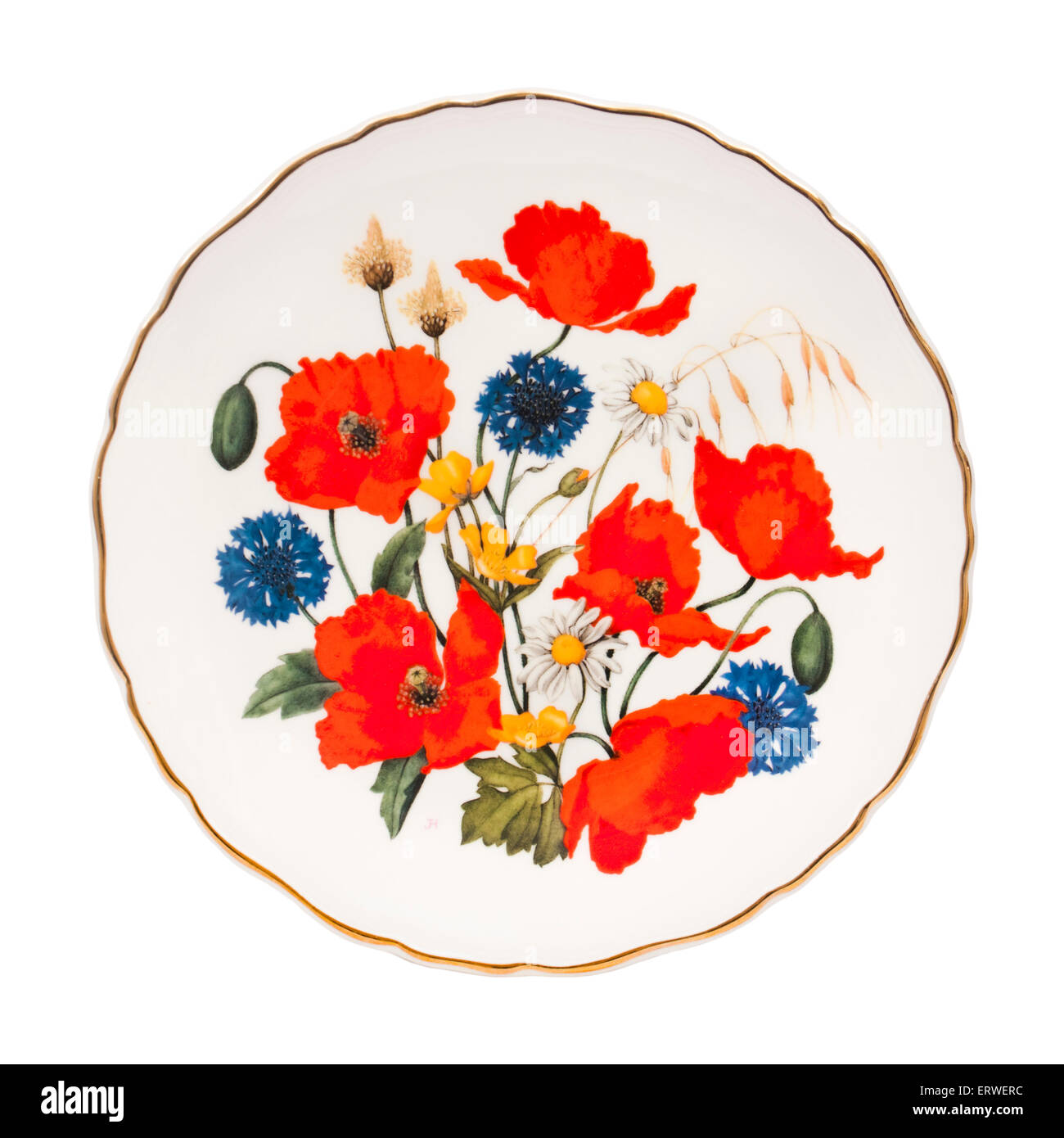Porcelaine Royal Albert - plaque décorative 'champ de coquelicots' par Jo de La Haye, le 1er numéro de la 'Britain's Wild Flowers' series Banque D'Images