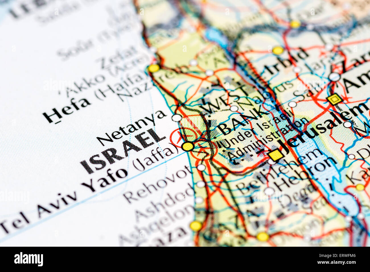 Fermer la carte d'Israël et de Tel Aviv Banque D'Images