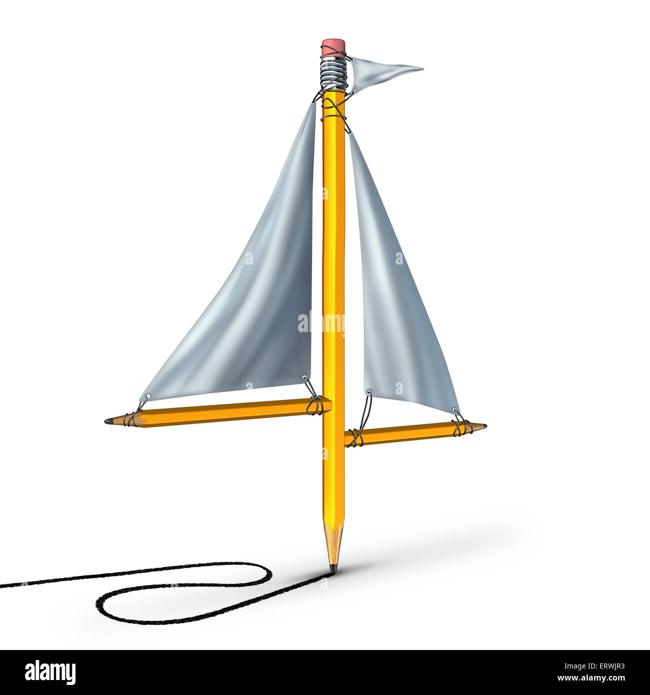 La créativité à la métaphore d'un groupe de crayons en forme de voile de bateau représentant l'idée d'adapter à la suite de l'actuelle Banque D'Images