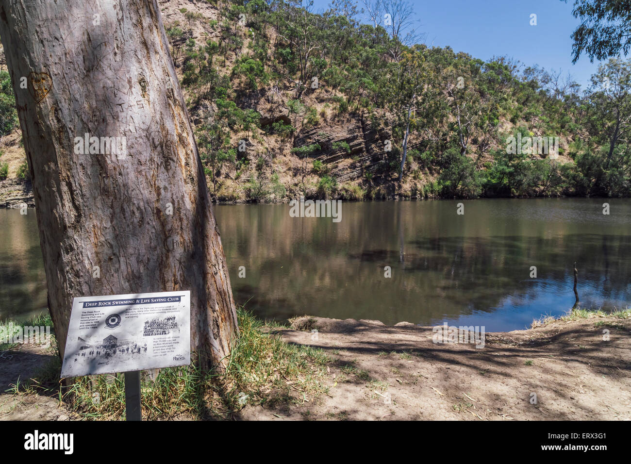 Site de l'ancien Club de natation Rock profond Fleuve Yarra, Yarra Bend Park, Kew, Melbourne, Victoria, Australie Banque D'Images