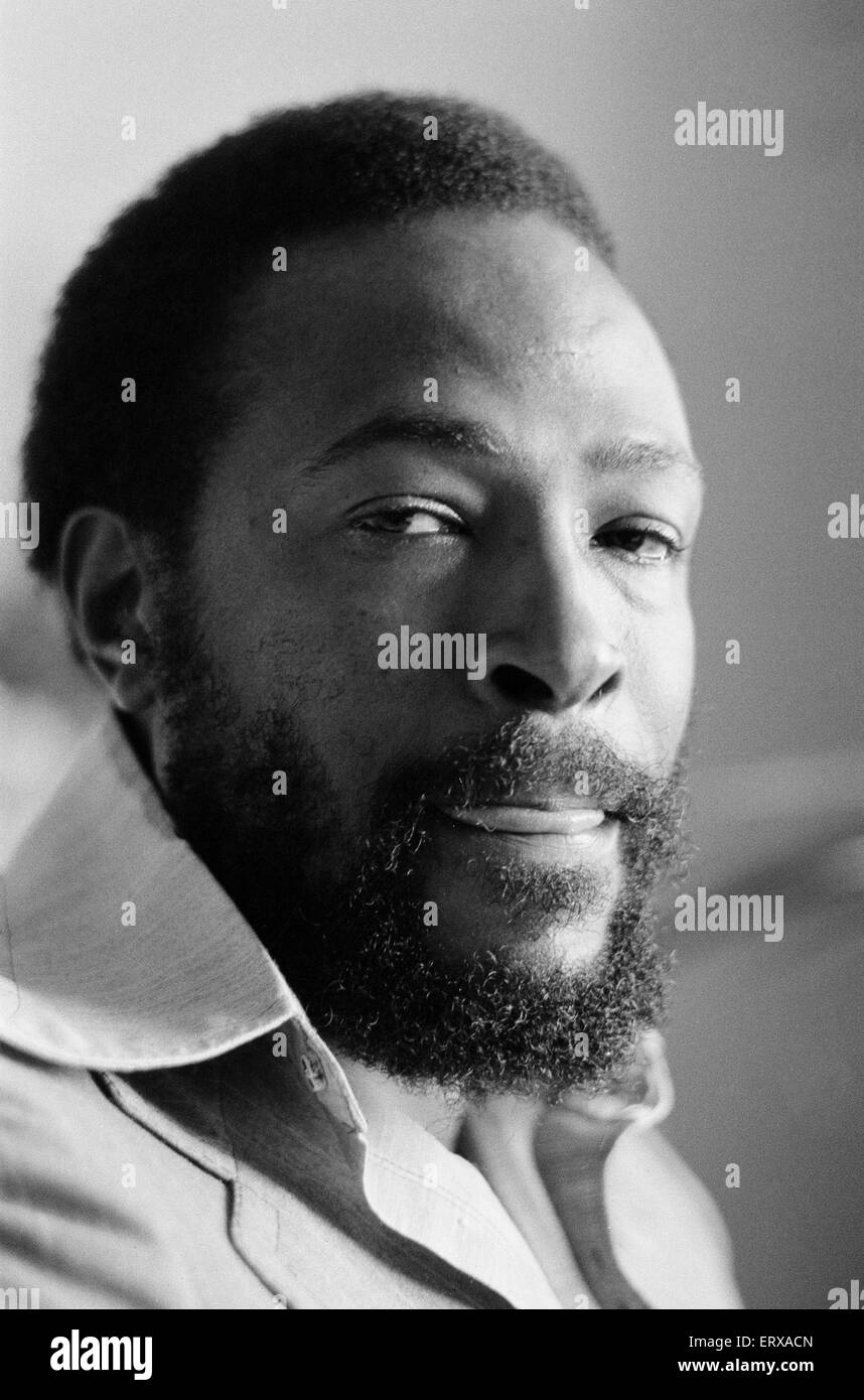 Chanteur Marvin Gaye pose pour un portrait au cours de sa toute première visite à Londres. 27 septembre 1976. Banque D'Images