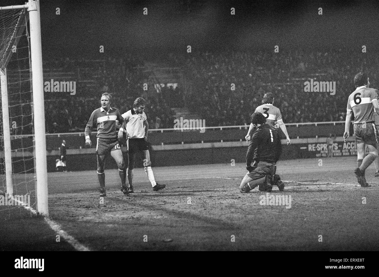 Fulham 0-0 Middlesbrough, Anglo Scottish Cup Final, 2e jambe à Craven Cottage, le mardi 9 décembre 1975. Middlesbrough 1-0 victoire sur l'agrégat. Banque D'Images
