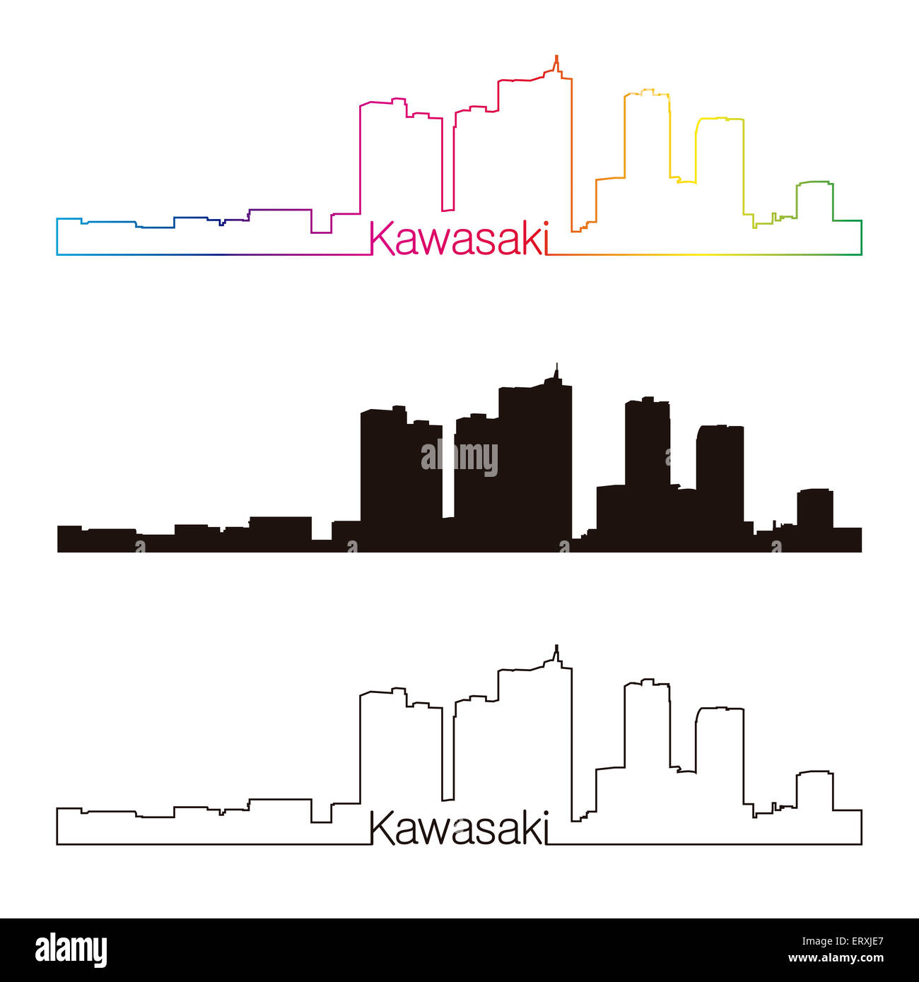 Skyline Kawasaki style linéaire avec rainbow en fichier vectoriel éditable Banque D'Images