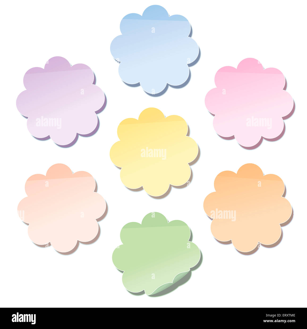 L'auto stick notes en forme de fleur - un ensemble de sept différents dainty tons pastel. Banque D'Images