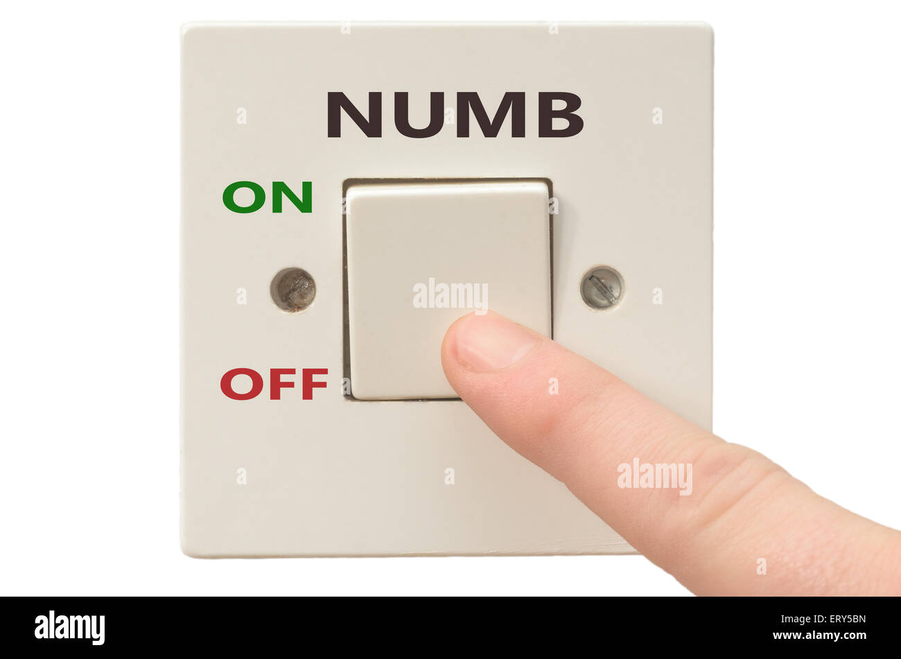 La mise hors tension de Numb avec le doigt sur l'interrupteur électrique Banque D'Images