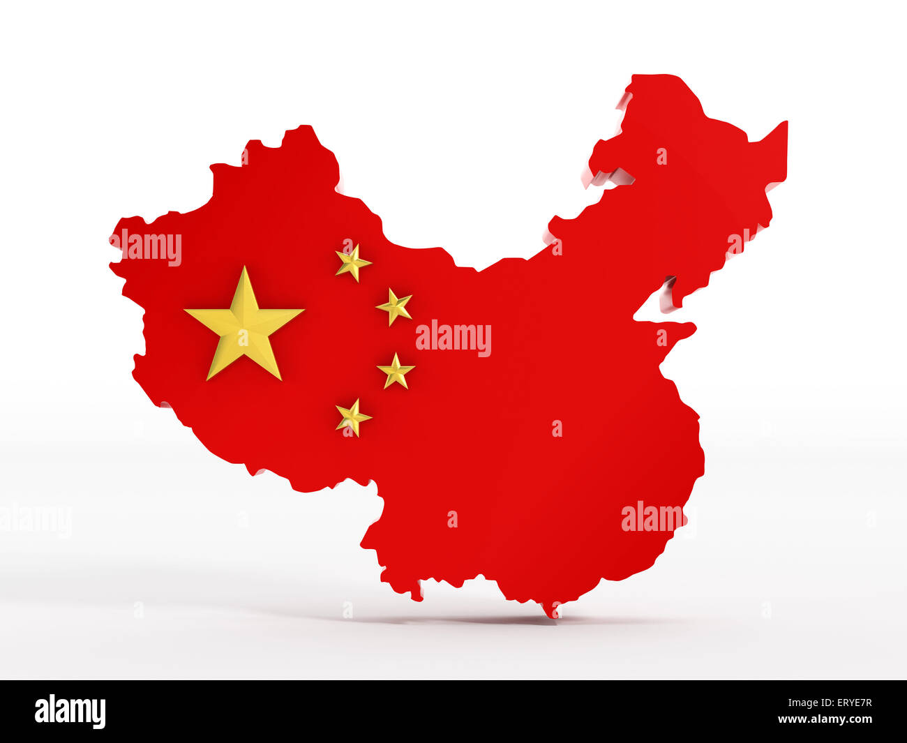 Carte de la Chine et d'un drapeau isolé sur fond blanc Banque D'Images