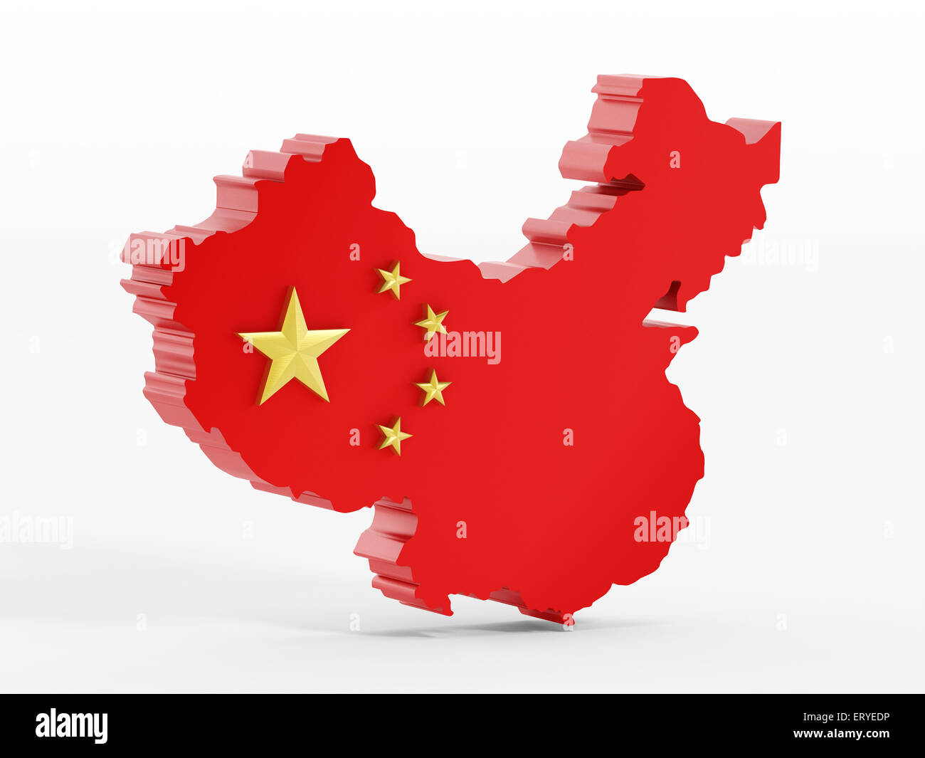 Carte de la Chine et d'un drapeau isolé sur fond blanc Banque D'Images