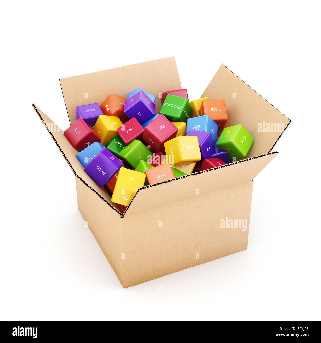 Concept de programmation. Code machine différentes boîtes colorées langues isolé sur fond blanc Banque D'Images