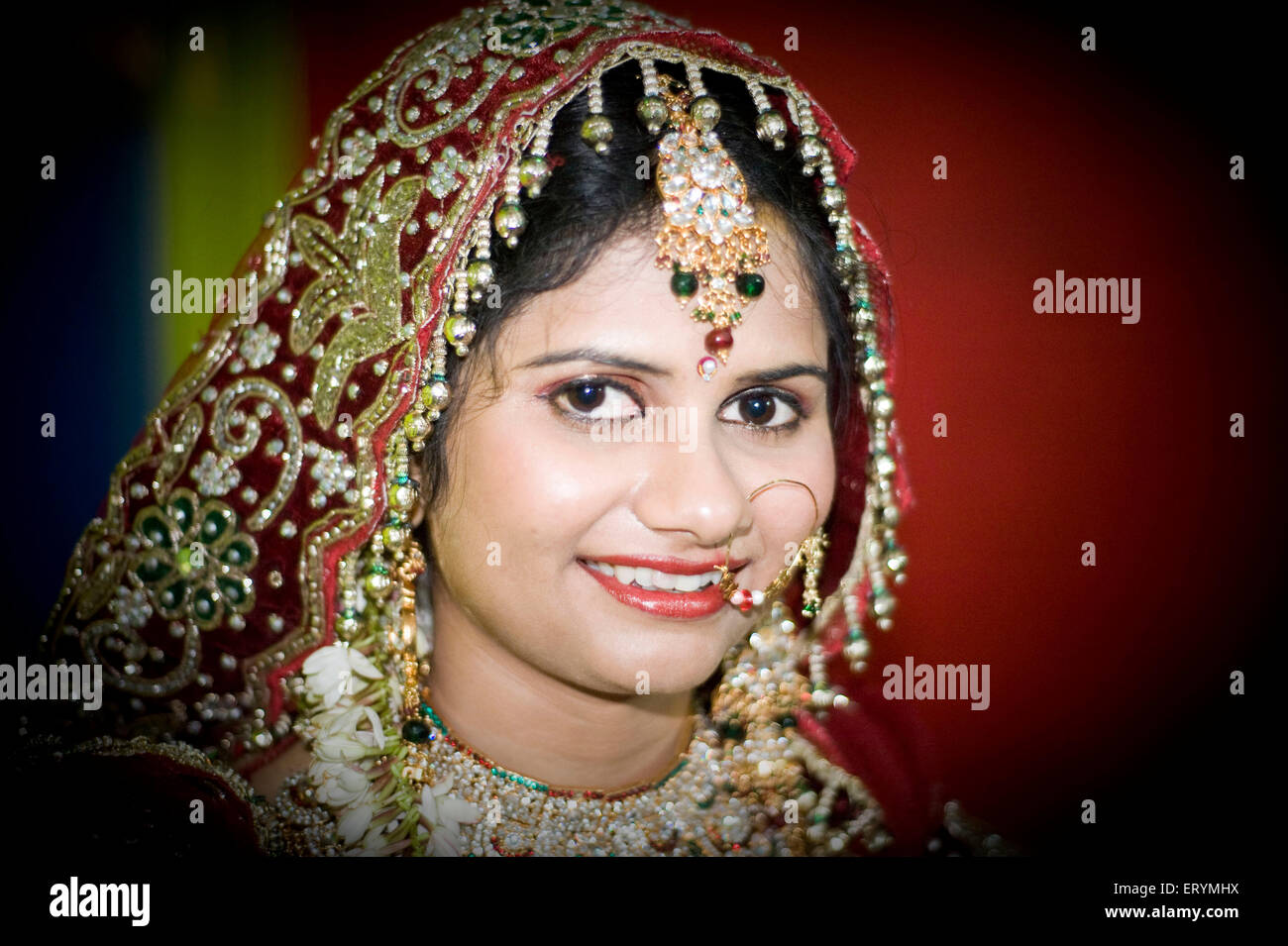 Portrait de mariée l'Inde Asie M.# 707D1 Banque D'Images