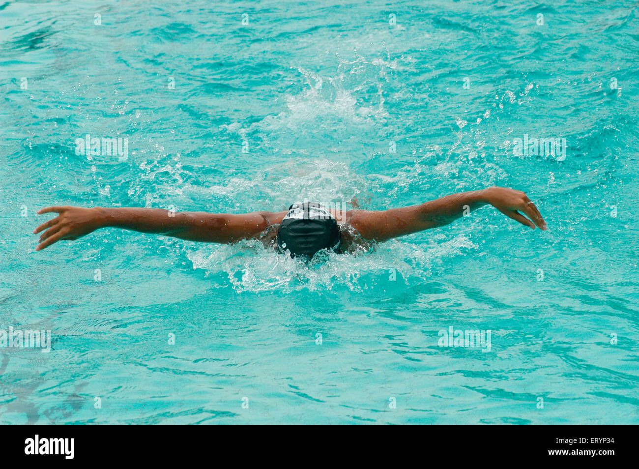 Nage papillon course , piscine , Bombay, Mumbai, Maharashtra ; Inde , asie Banque D'Images