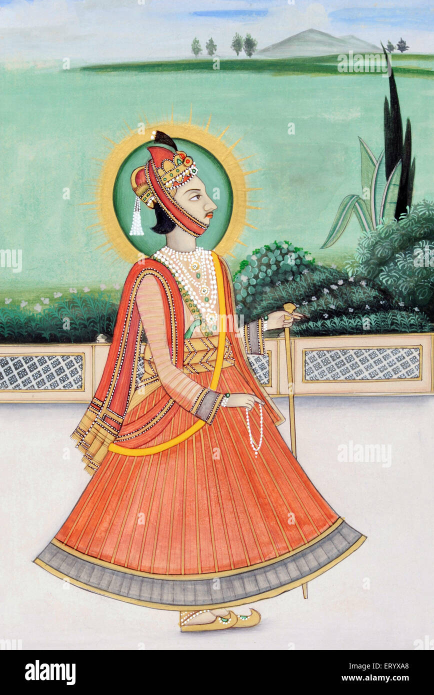 Peinture miniature de Maharaja Sawai Jai Singh troisième Jaipur Rajasthan Inde Indien Maharaja Jai Singh III, Maharaja Sawai de Jaipur, Banque D'Images