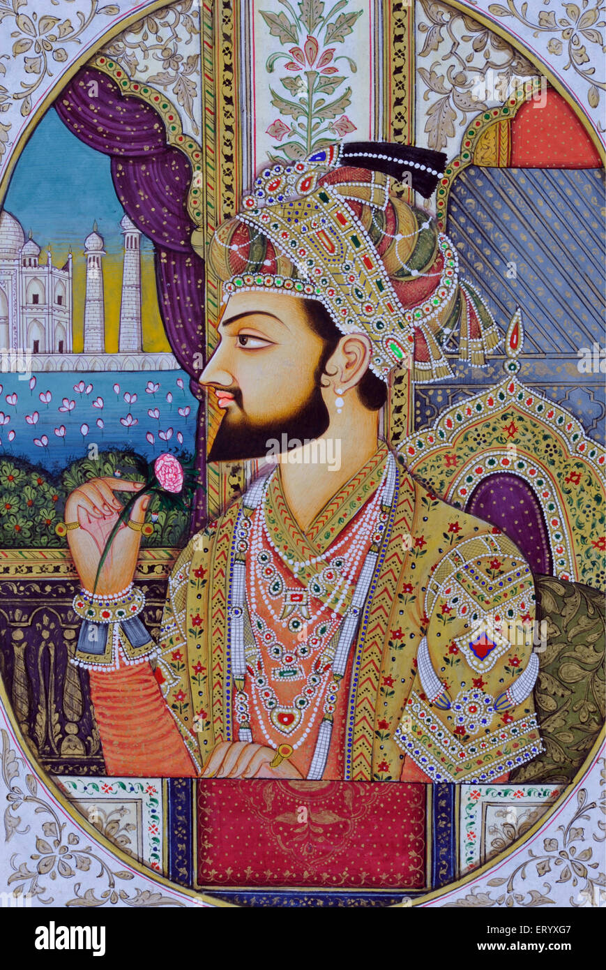 Shah Jahan, Shihab-ud-DIN Muhammad Khuram, Empereur Mughal, peinture miniature, Inde, Asie, ancienne œuvre d'art vintage 1800s Banque D'Images