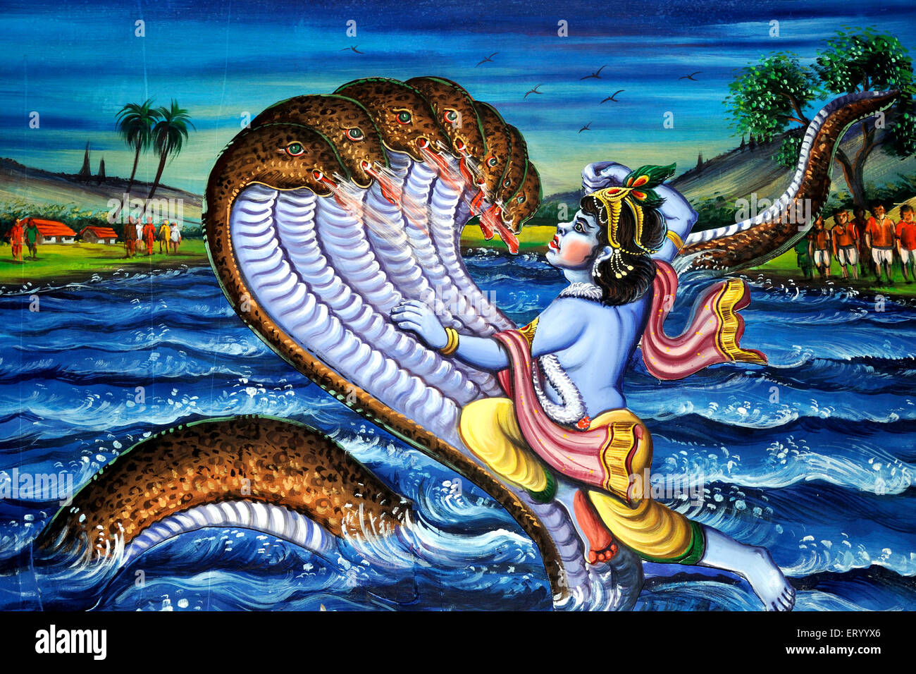 Shri Krishna tuant Kaliya Nag , mythologie indienne , Shri Krishna Leela , kalia naga leela Banque D'Images