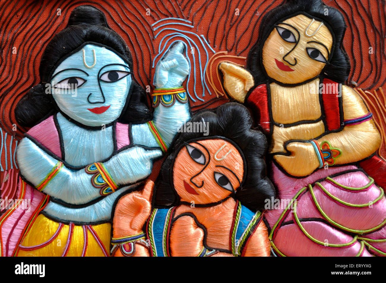 Mythologie indienne Ramayana , Rama avec ses fils Lava Kusha , artisanat de fil de mousseline , Calcutta , Kolkata , Bengale occidental , Inde , Asie Banque D'Images