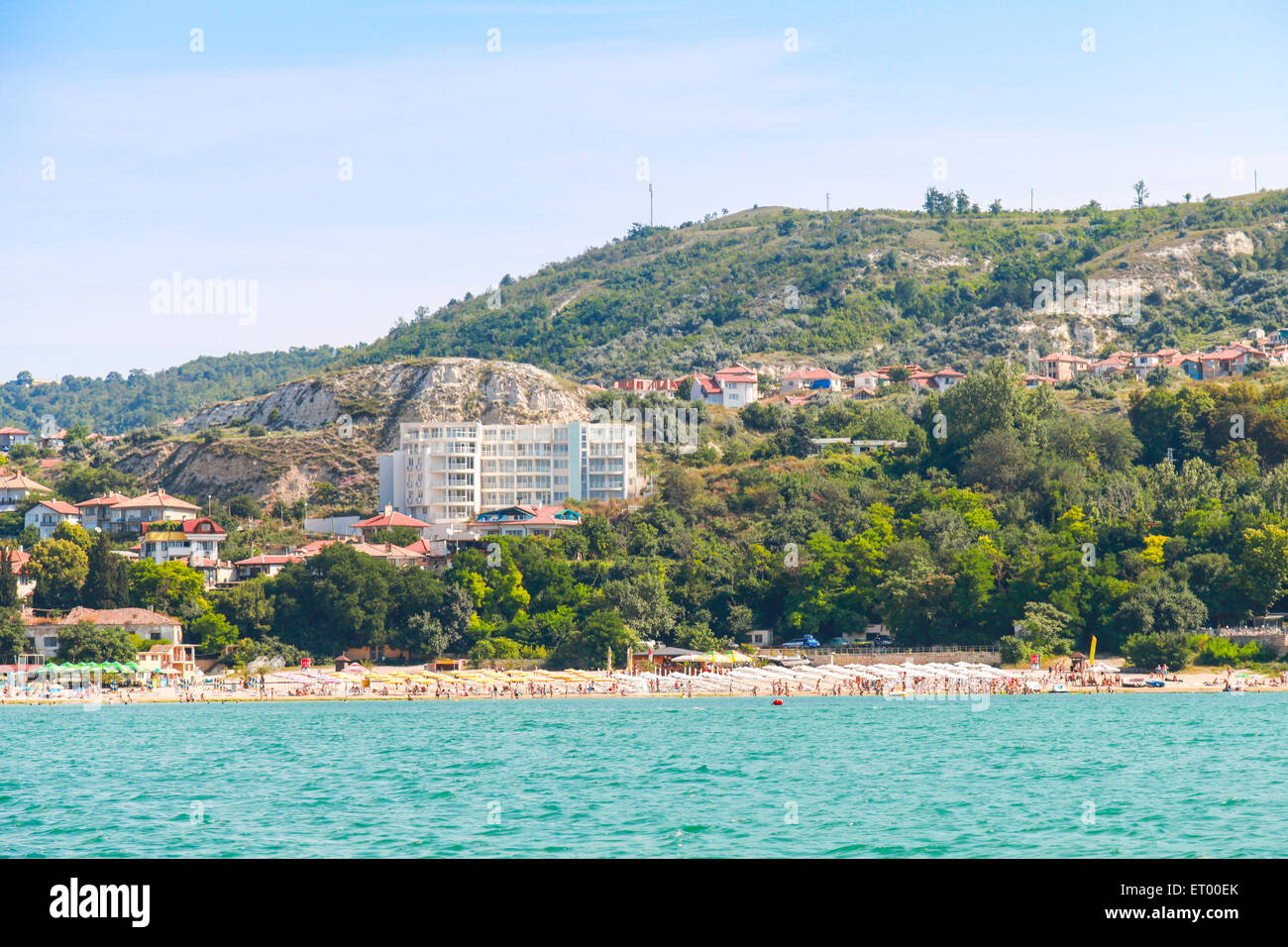 Paysage panoramique d'été de Balchik resort town, sur la côte de la mer Noire, région de Varna, Bulgarie Banque D'Images