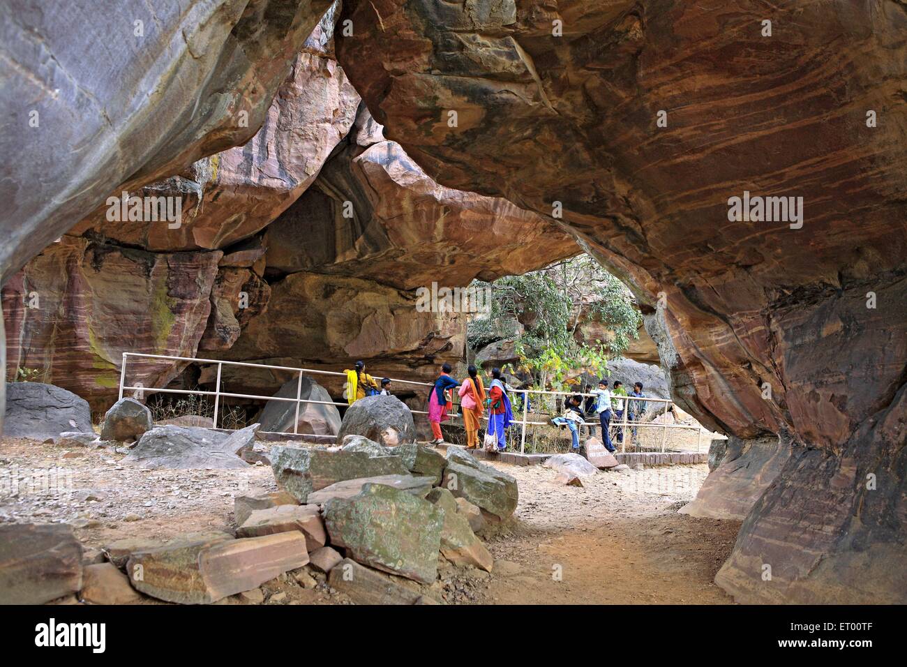 Abris sous roche n° 3 ; Bhimbetka près de Bhopal ; Madhya Pradesh en Inde ; Banque D'Images