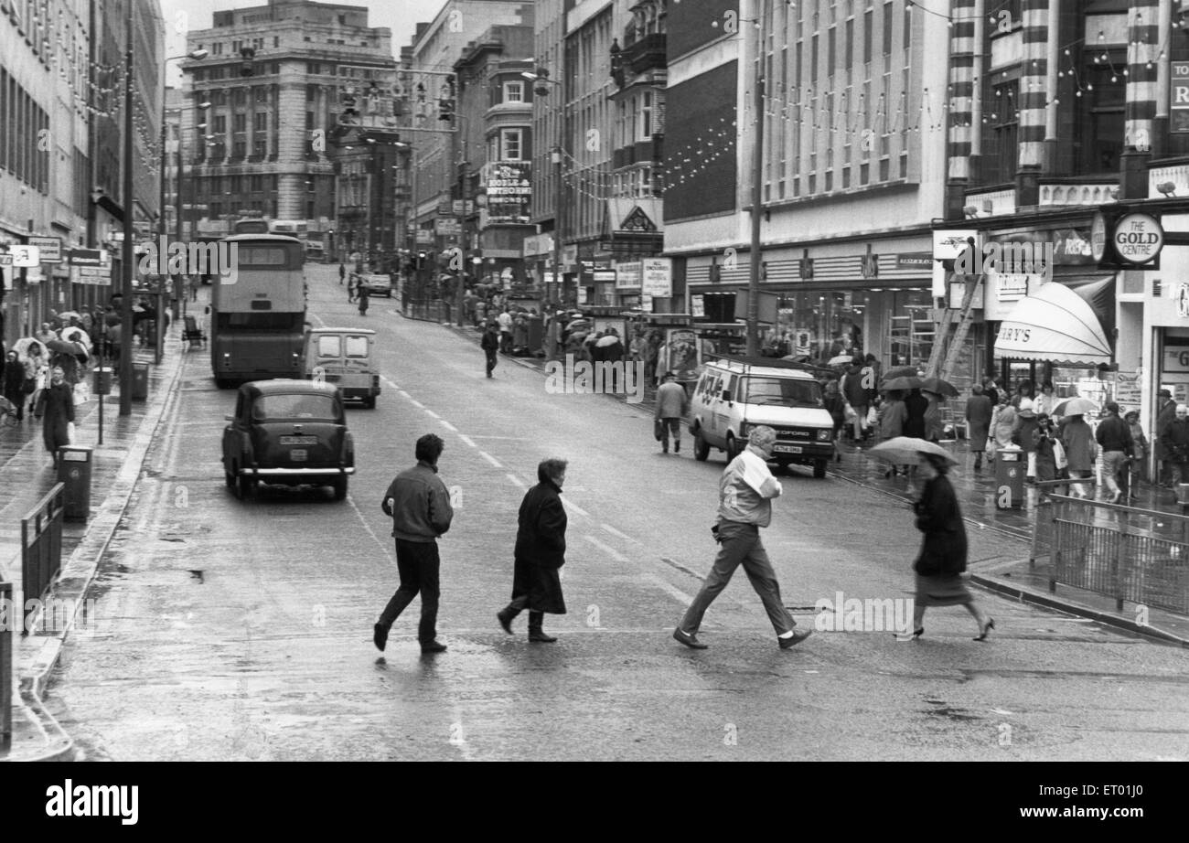 Scène générale de Lord Street Liverpool 6 Janvier 1988 Banque D'Images