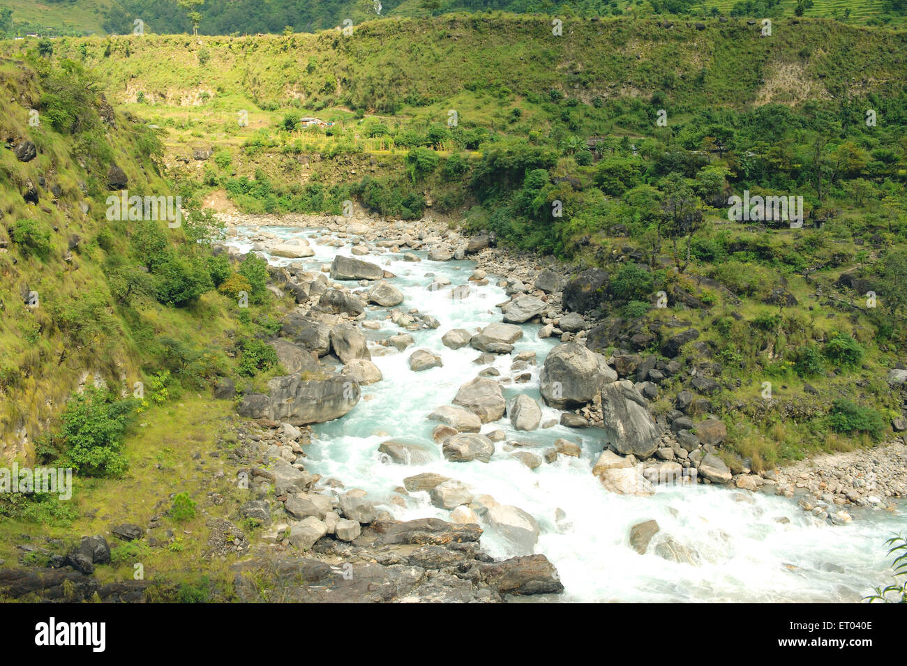 Rivière , Tatopani , Sindhupalchok , Bagmati , Népal , République fédérale démocratique du Népal , Asie du Sud , Asie Banque D'Images