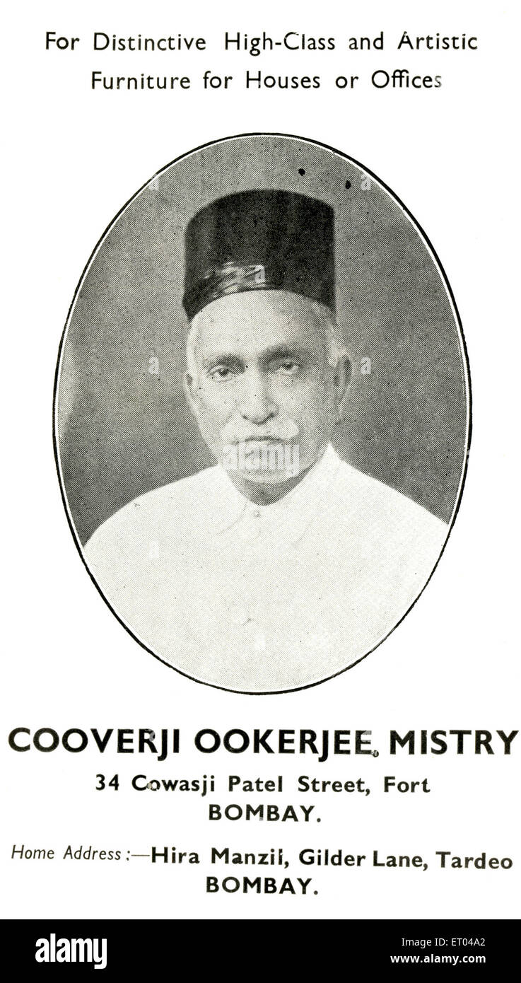 Publicité ; lustre Parsi B.K. Cooverji Ookerjee ; Mistry PAS MR Banque D'Images