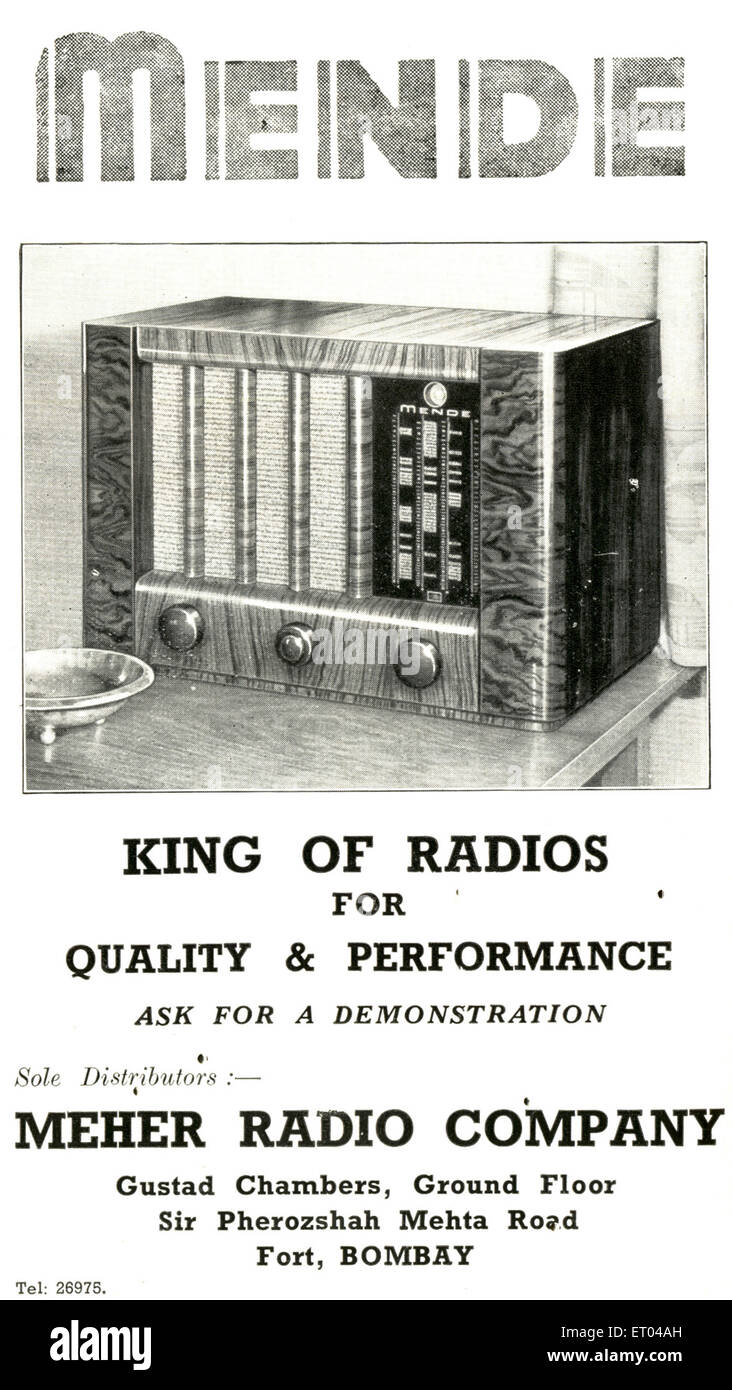 Publicité ; lustre ; Meher Parsi BK Radio Co. Banque D'Images
