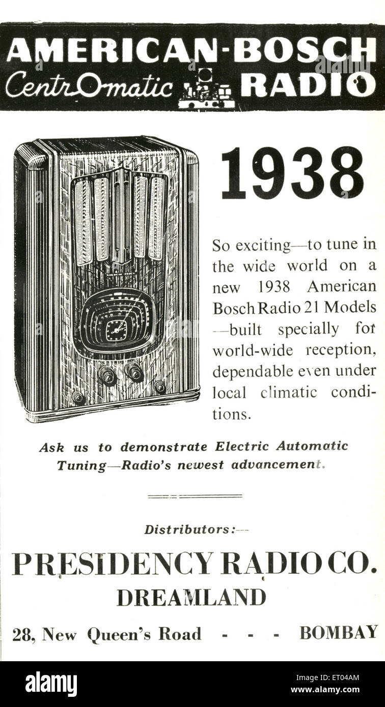 Publicité ; lustre ; Parsi BK Présidence Radio Co. Banque D'Images