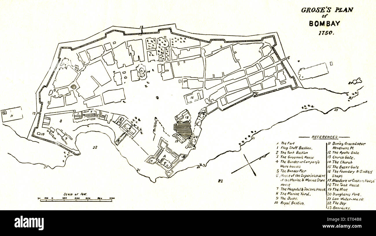 La carte de Bombay ; plan d'Grose Bombay Mumbai Maharashtra ; 1750 ; Inde ; Banque D'Images