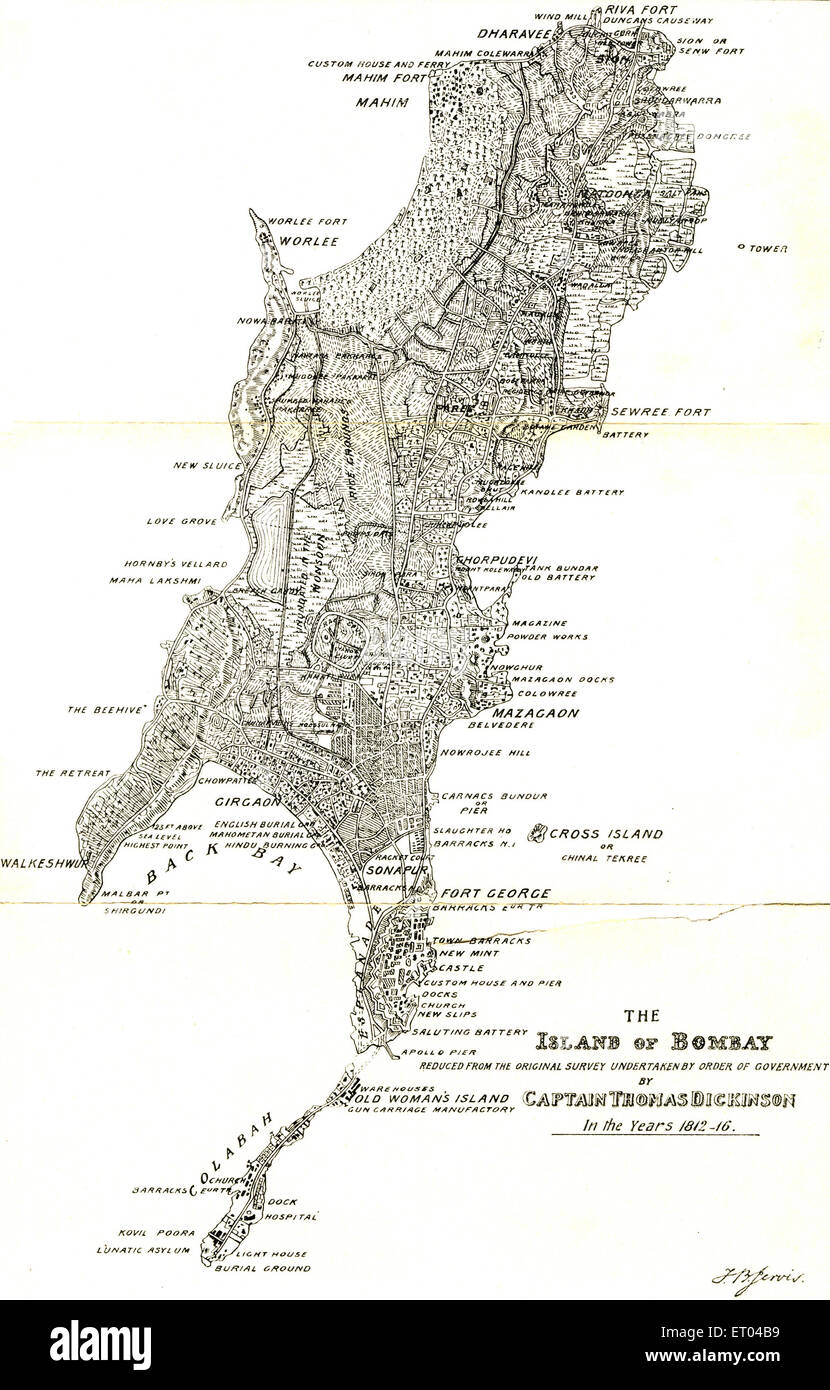 Carte de l'île de Bombay ; de Bombay par le capitaine Thomas Dickson ; 1812 ; 16 ; Inde Maharashtra Mumbai ; Banque D'Images