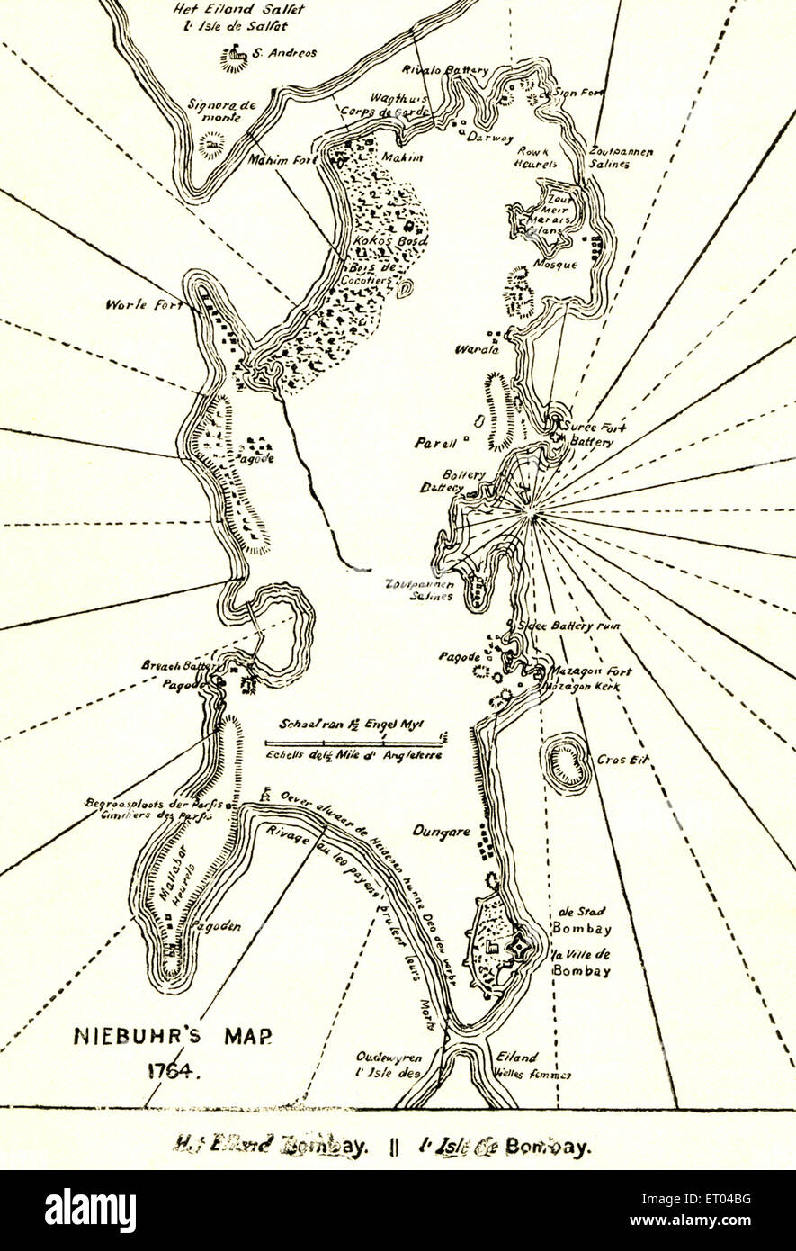 La carte de Bombay ; Niebuhr's map 1764 ; ; ; Inde Maharashtra Mumbai Banque D'Images