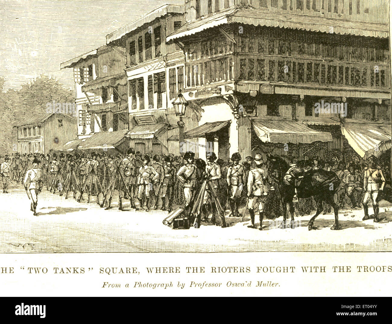 Les deux réservoirs square où les émeutiers ont combattu avec les troupes ; 9 septembre 1893 ; Inde Banque D'Images