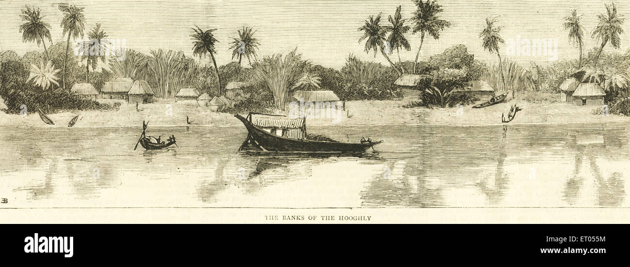 Les rives de la rivière Hooghly ; Calcutta Kolkata ; l'ouest du Bengale en Inde ; Banque D'Images