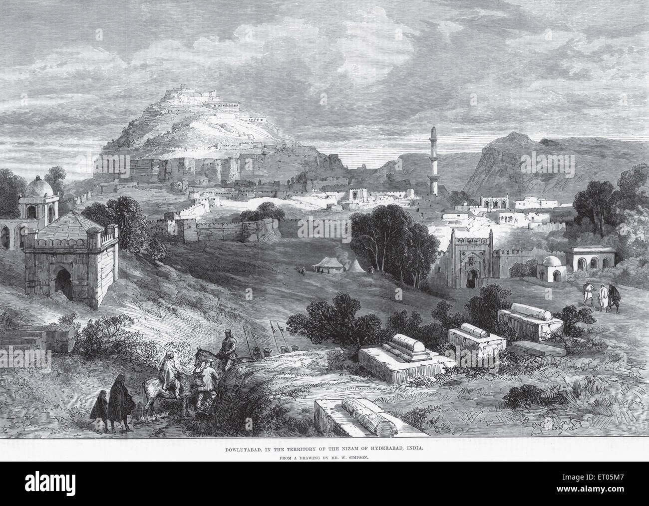 Fort de Daulatabad ; territoire de Nizam de Hyderabad ; Maharashtra ; Inde ; gravure ancienne de 1800s Banque D'Images