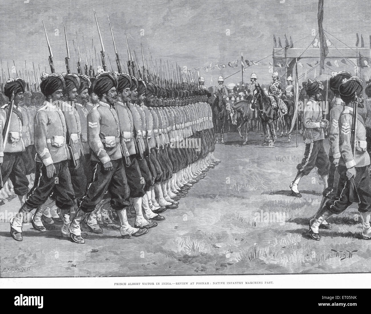 Mutinerie et militaire ; Prince Albert victor en Inde ; examen à Poona Pune ; natif infantry marchant passé ; Maharashtra Inde ; Banque D'Images