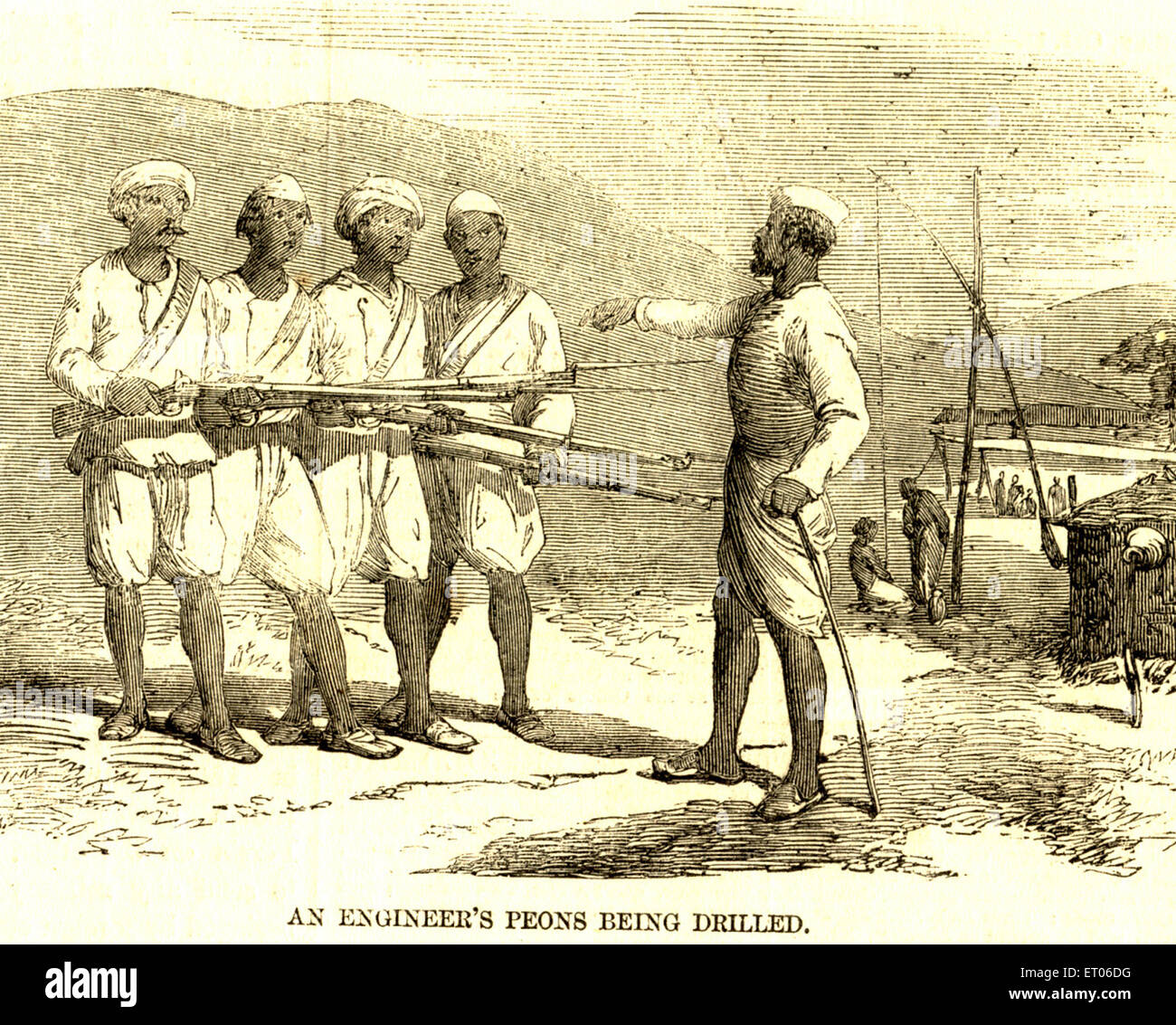 Police de la tribu Santal , Tribals Santhal , Groupe ethnique Munda , Jharkhand , Inde , ancienne gravure du XIXe siècle Banque D'Images