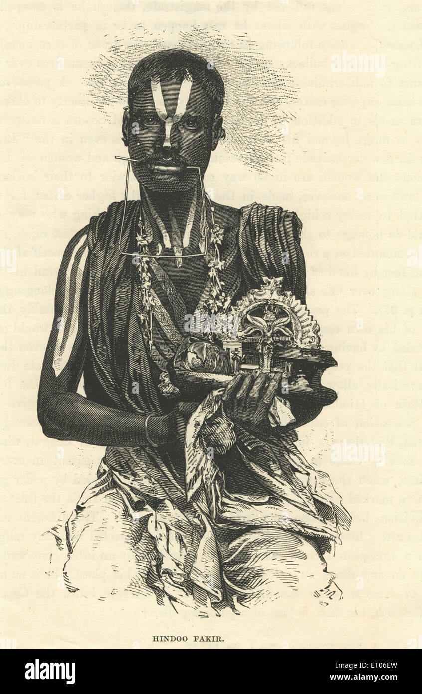Mendiant indien , Hindou fakir , Inde , ancien millésime 1800 , Banque D'Images